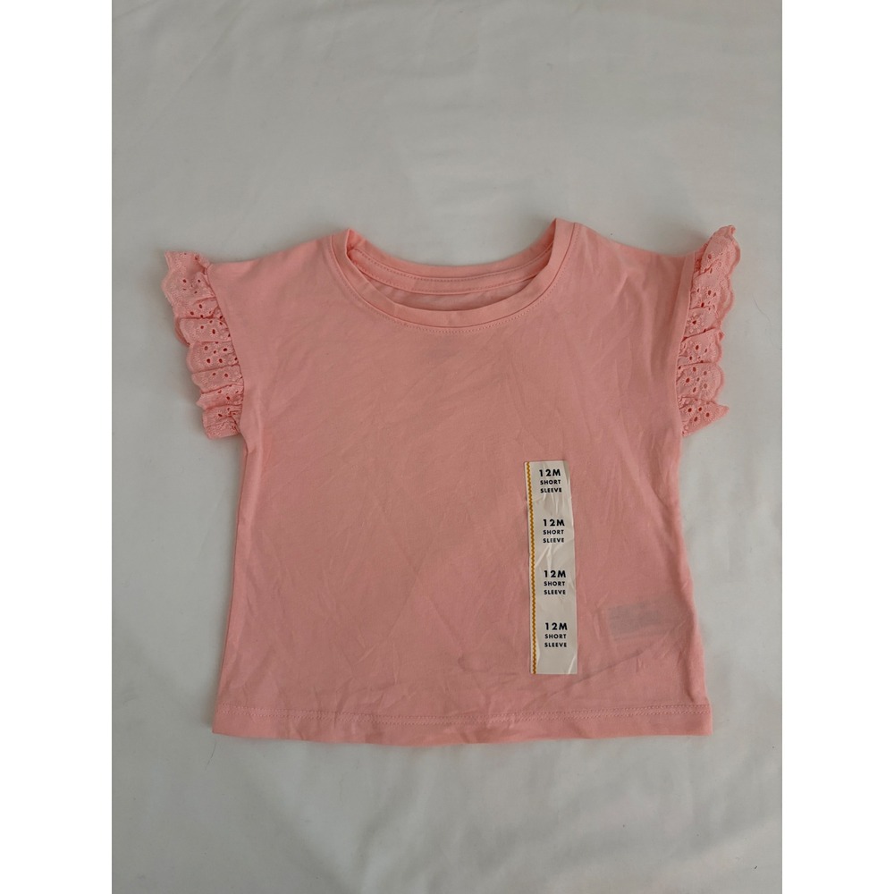 Cat & Jack Baby Girls Pink Eyelet Ruffle Short Sleeve Tee Shirt 12M New
